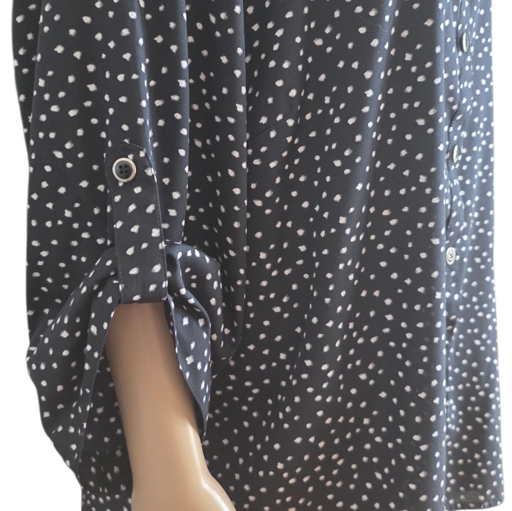Claire France Black With White Dot Button Shirt With Ajustable Sleeve, Size 24 - Picture 6 of 13